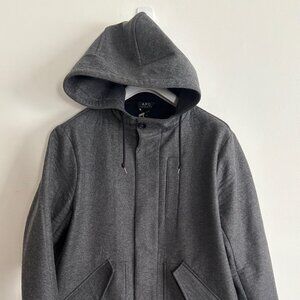 $860 A.P.C.Grey Wool Hooded Mathieu Overcoat/ Parka -Medium